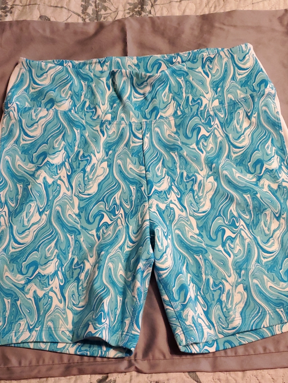 Blue Marble Print Athletic Shorts